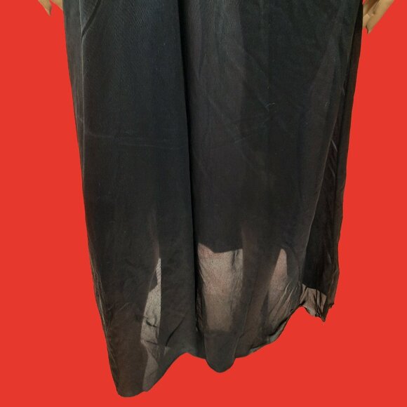 Vintage 70s 80s Black Nightgown Full Length Deep V Neck Sleeveless Size M - Picture 3 of 6